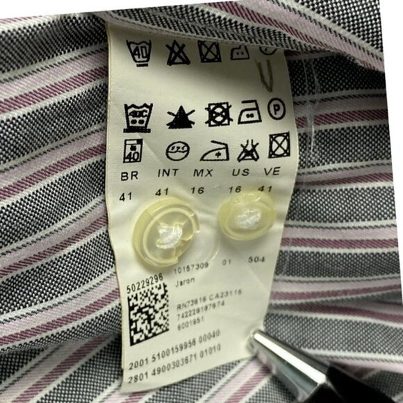 Hugo Boss Men's Purple Grey Striped Slim Fit Dress Shirt US 16 Size 41 - Picture 10 of 10